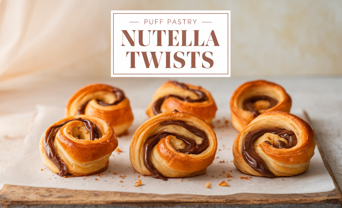 Golden puff pastry twists filled with creamy Nutella, freshly baked to perfection.