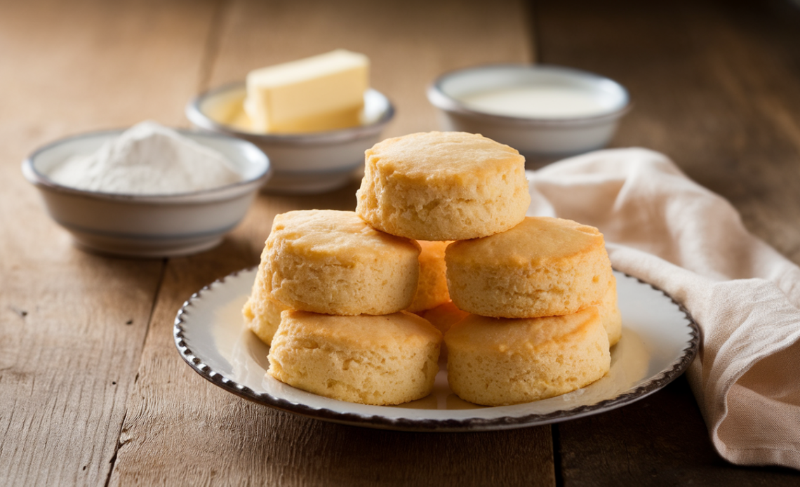 Simple homemade biscuits made with three basic ingredients, golden and flaky.