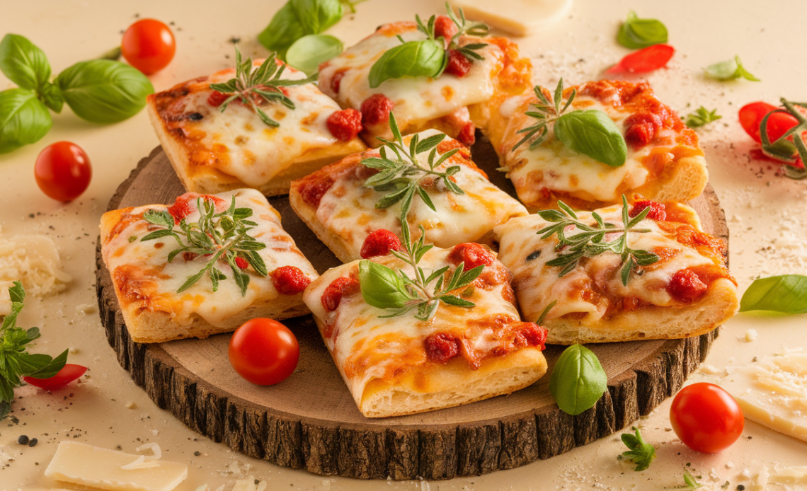 A close-up of golden, bite-sized cheesy pizza bites with melted cheese oozing out.